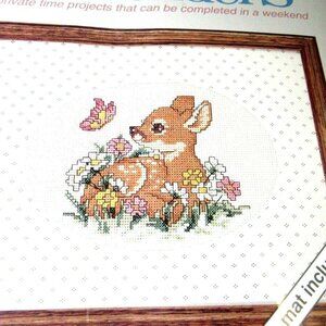 Cross Stich Kit Butterfly Friendly Fawn Deer Cotta